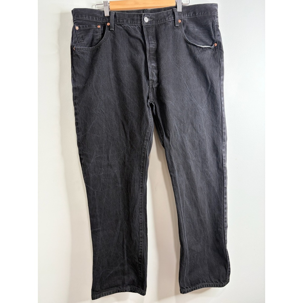 Levis 501 Original‎ Fit Mens Faded Black Button Fly Straight Leg Jeans 42x32